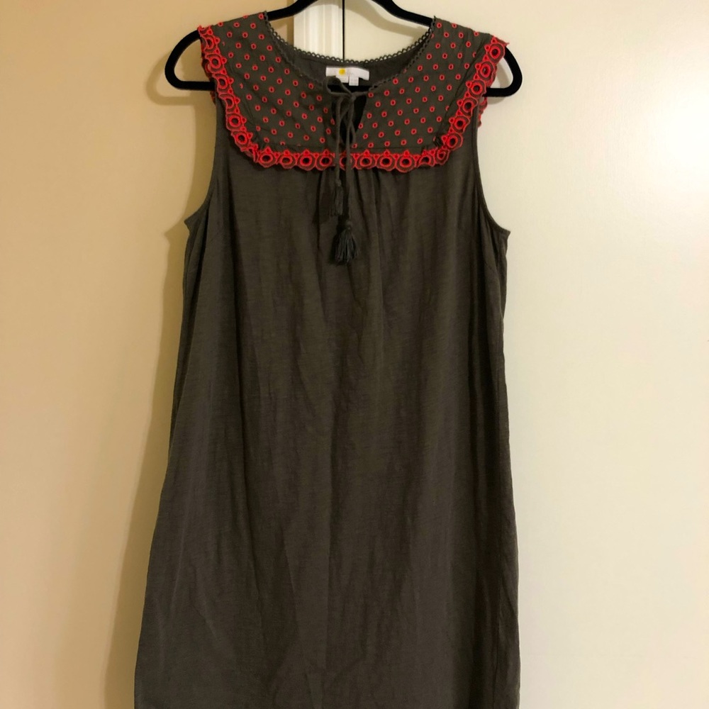 Boden Embroidered Boho Cottagecore Peasant Eyelet Detail Jersey Dress Size 12